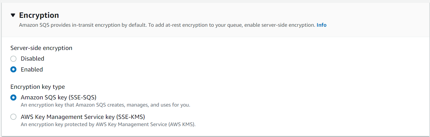 Screenshot of SQS server-side encryption